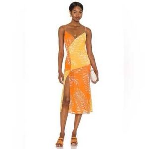 Camila Coelho Vivienne midi dress in yellow and orange color block size M